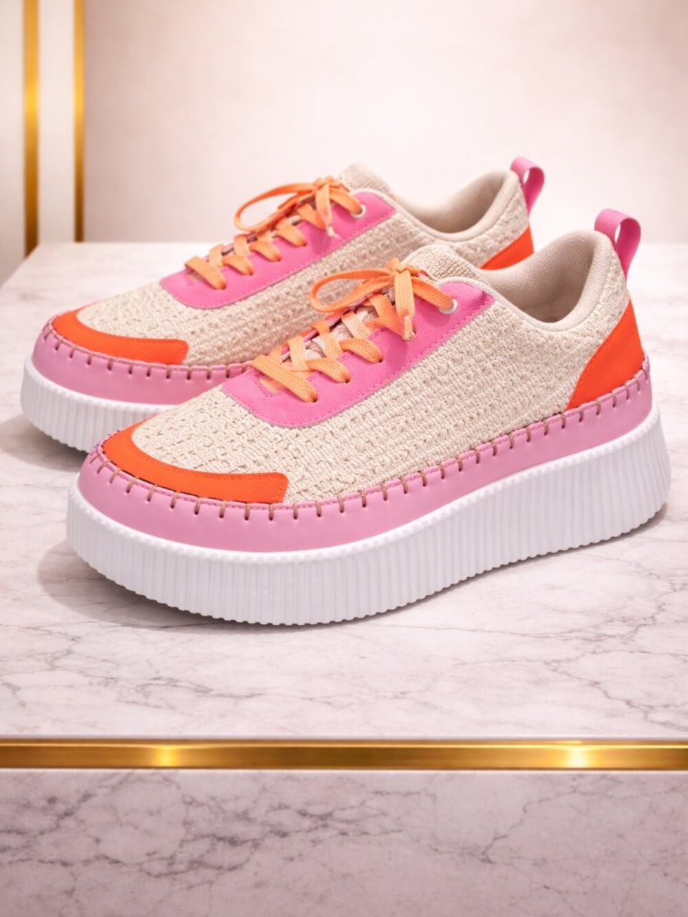 Lucky Step Women's Platform Sneakers, PINK/ORANGE, Size 9.5